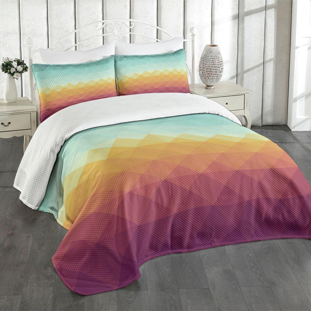 ABAKUHAUS Indie Tagesdecke Set, Mosaik inspirierte abstrakte karierte Muster-Pastell Retro-Rhombus-Fliese, 220 x 220 cm, Türkis Ringelblume