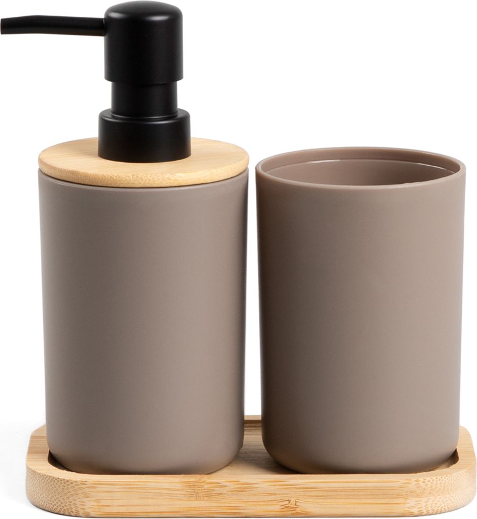 HOMLA IGNACIO Badezimmerset Spender und Becher mit Bambus