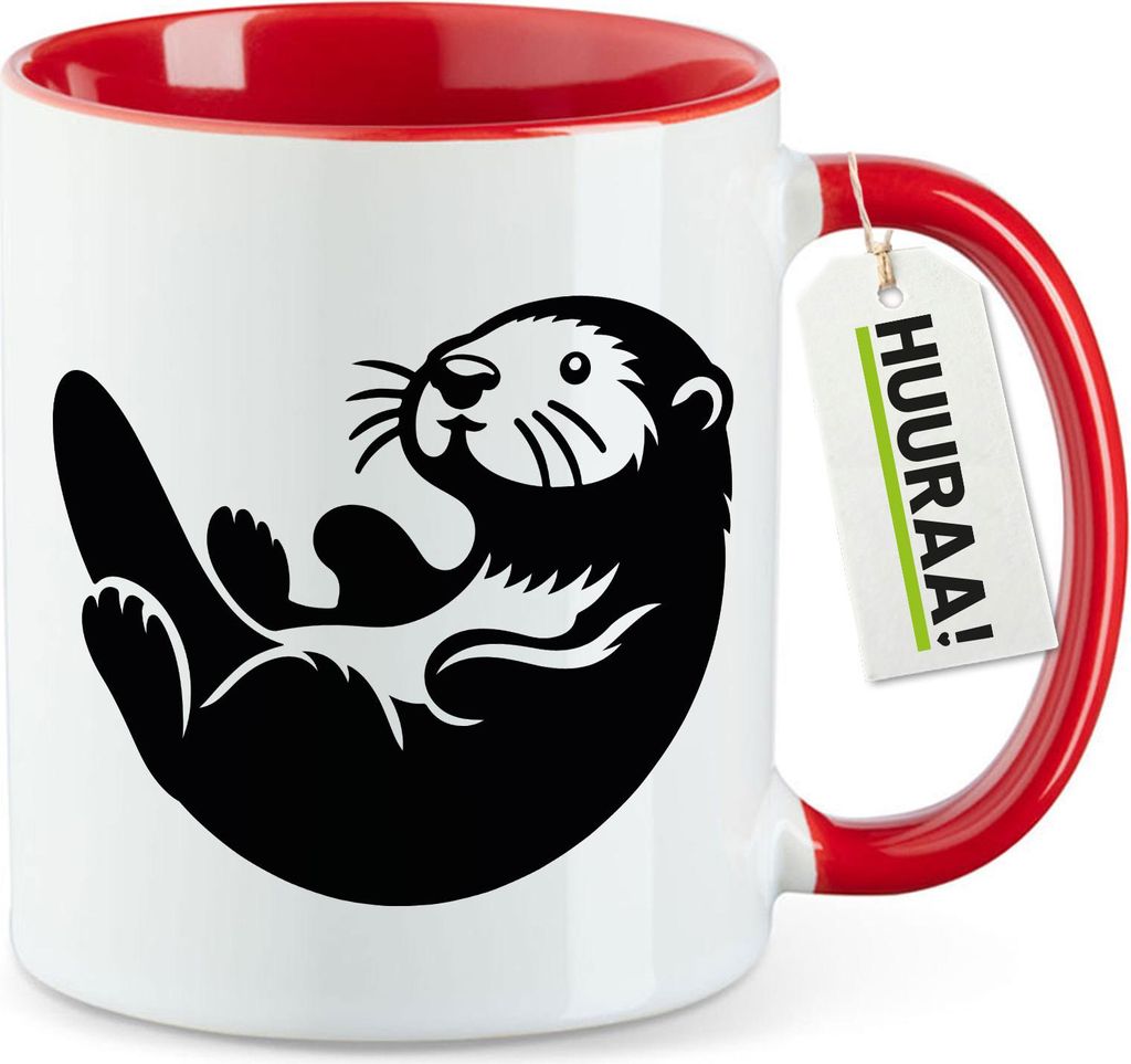 Huuraa Kaffeetasse Otter Silhouette 330ml Rot Keramik Kaffeebecher Geschenkidee