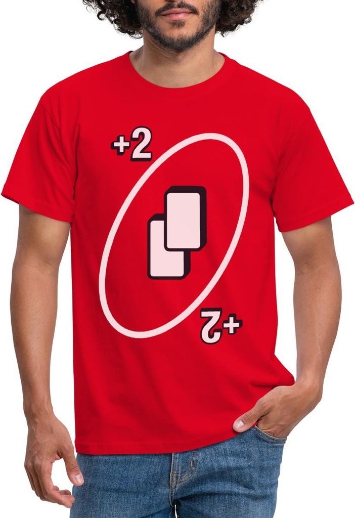 Spreadshirt UNO Karten Kostüm +2 Zwei-Ziehen-Karte Männer T-Shirt, XXL, Rot
