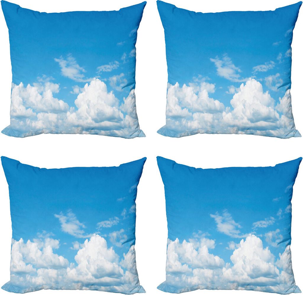 ABAKUHAUS Landschaft Kissenbezug Set (4 Stück), Bewölkt Beruhigende Szene, Moderner Doppelseitiger Digitaldruck, 60 cm x 60 cm, Blau Weiss
