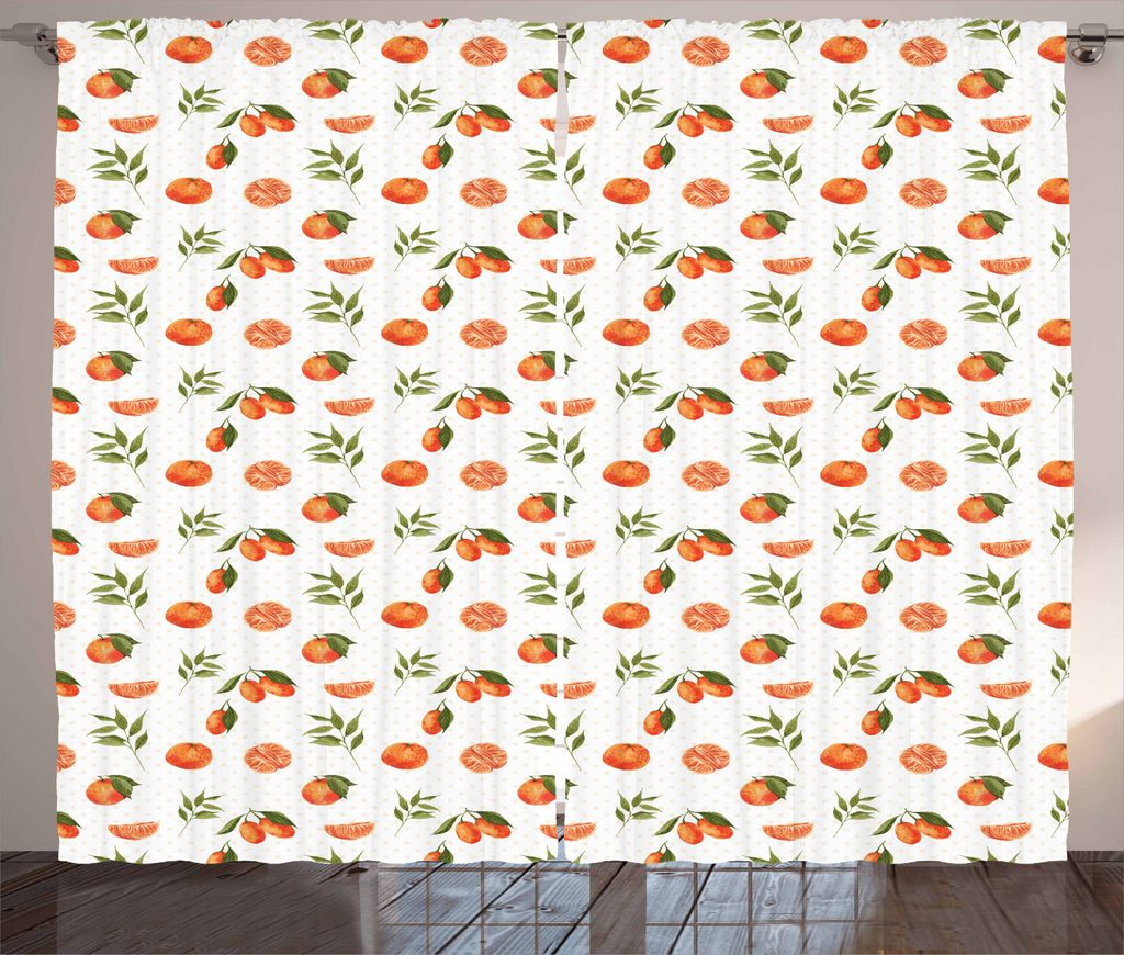 ABAKUHAUS Burnt orange Rustikaler Vorhang, Aquarell Früchte, Wohnzimmer Universalband Gardinen mit Schlaufen und Haken, 280 x 225 cm, Dunkelorange...