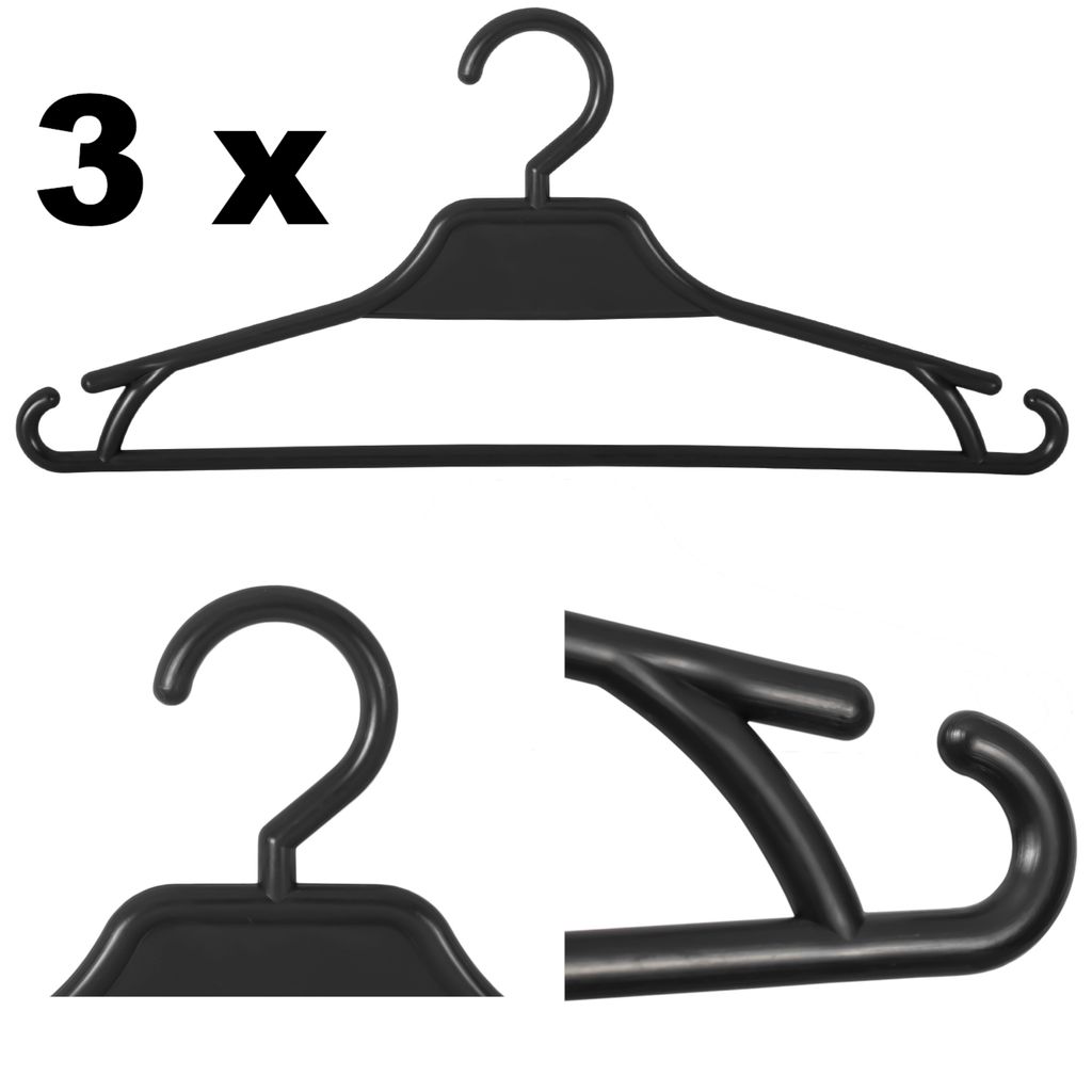 3 Set Kleiderbügel Kunststoff schwarz Plastik Haken Kinderkleidung Breite 31 cm