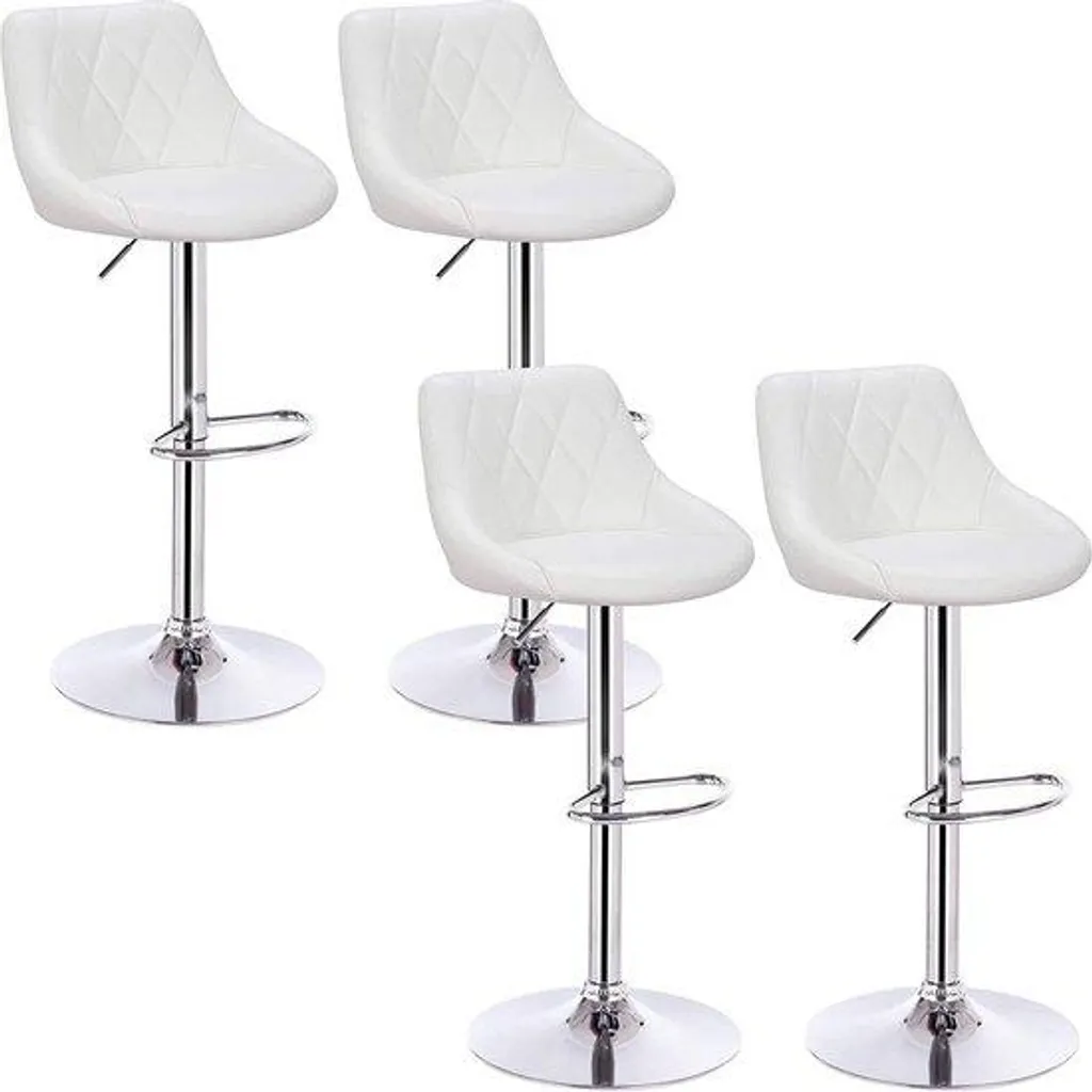 Tabouret blanc pivotant avec dossier réglable 60-82 cm style scandinave