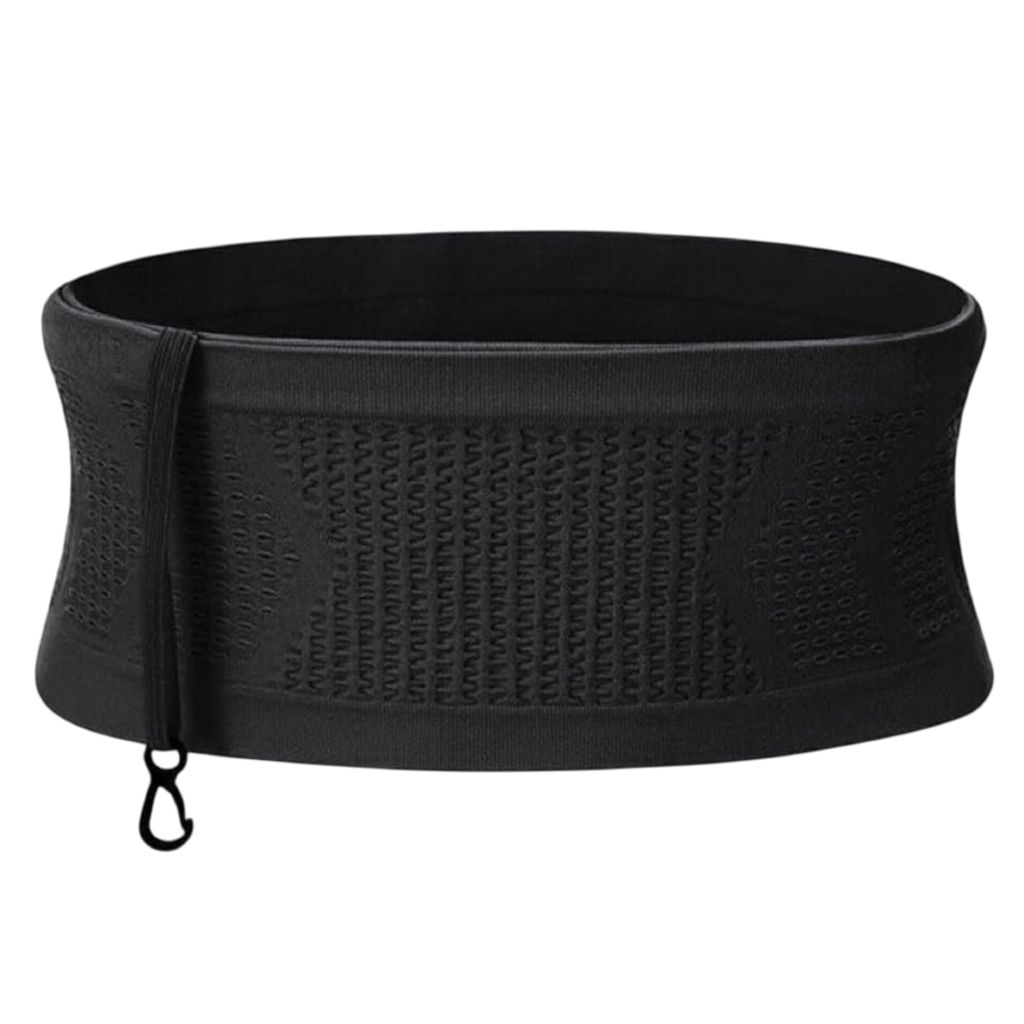 Atmungsaktive Laufgürteltasche aus Strick, Verdeckte Hüfttasche, Bauchgurt Lauftasche, Handy Versteck - AIRBELTO S-M Schwarz