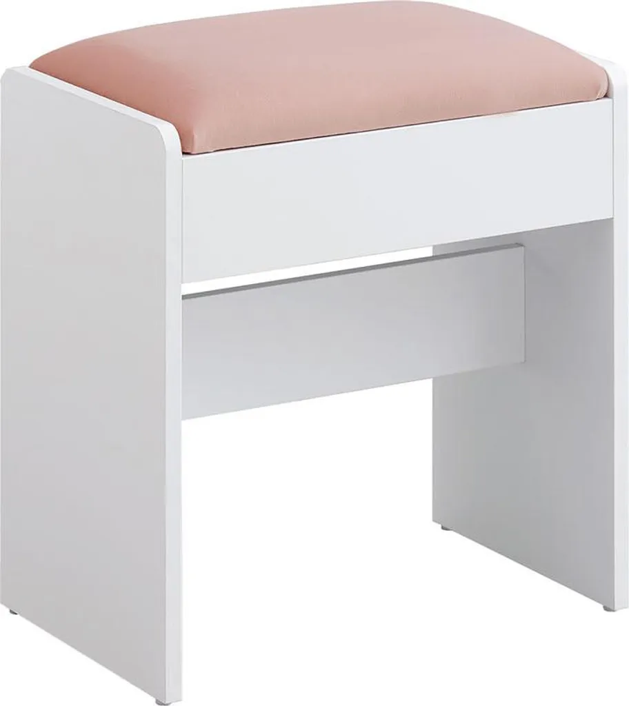 Tabouret de coiffeuse en velours blanc mat et rose pastel modèle Louna