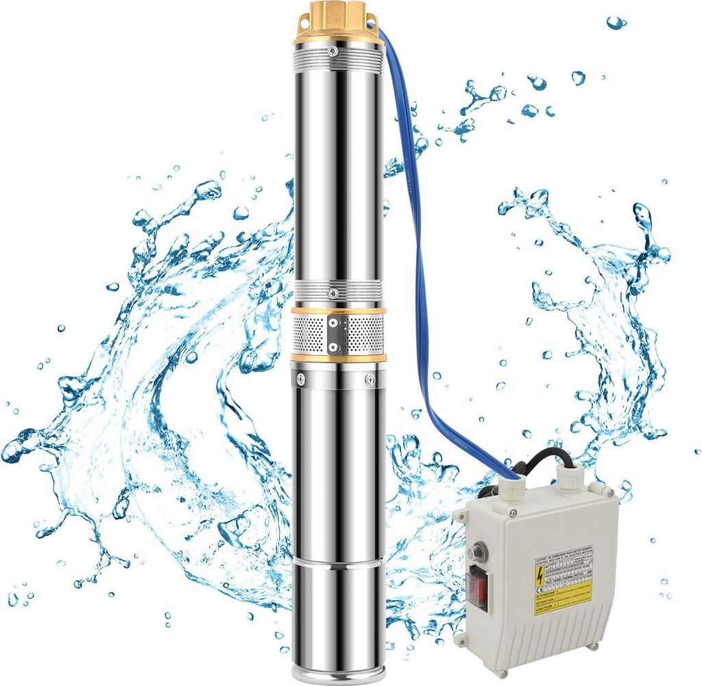 Izrielar 370W/0.5hp Tiefbrunnenpumpe Brunnenpumpe 4.5 Zoll bis 4000 L/h Sandverträglich Tauchpumpe Edelstahl Wasserpumpe Gartenpumpe mit Schaltbox