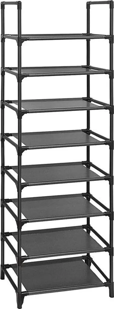 Meuble à chaussures étroit 8 étages noir métal pour entrée et dressing