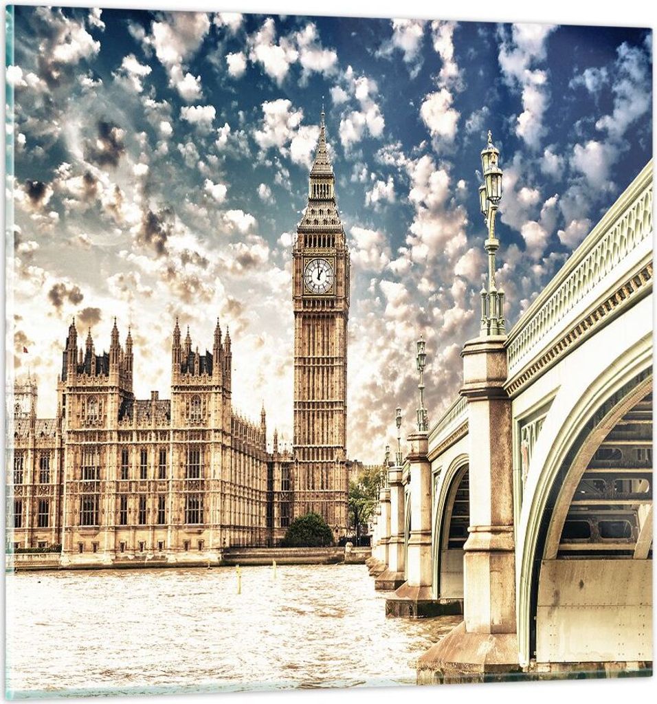Bilder auf glas - London architektur big ben - 60x60cm - Glasbilder - Wandbilder - Kunstdruck - zum Aufhängen bereit - Wanddekoration aus Glas - G...