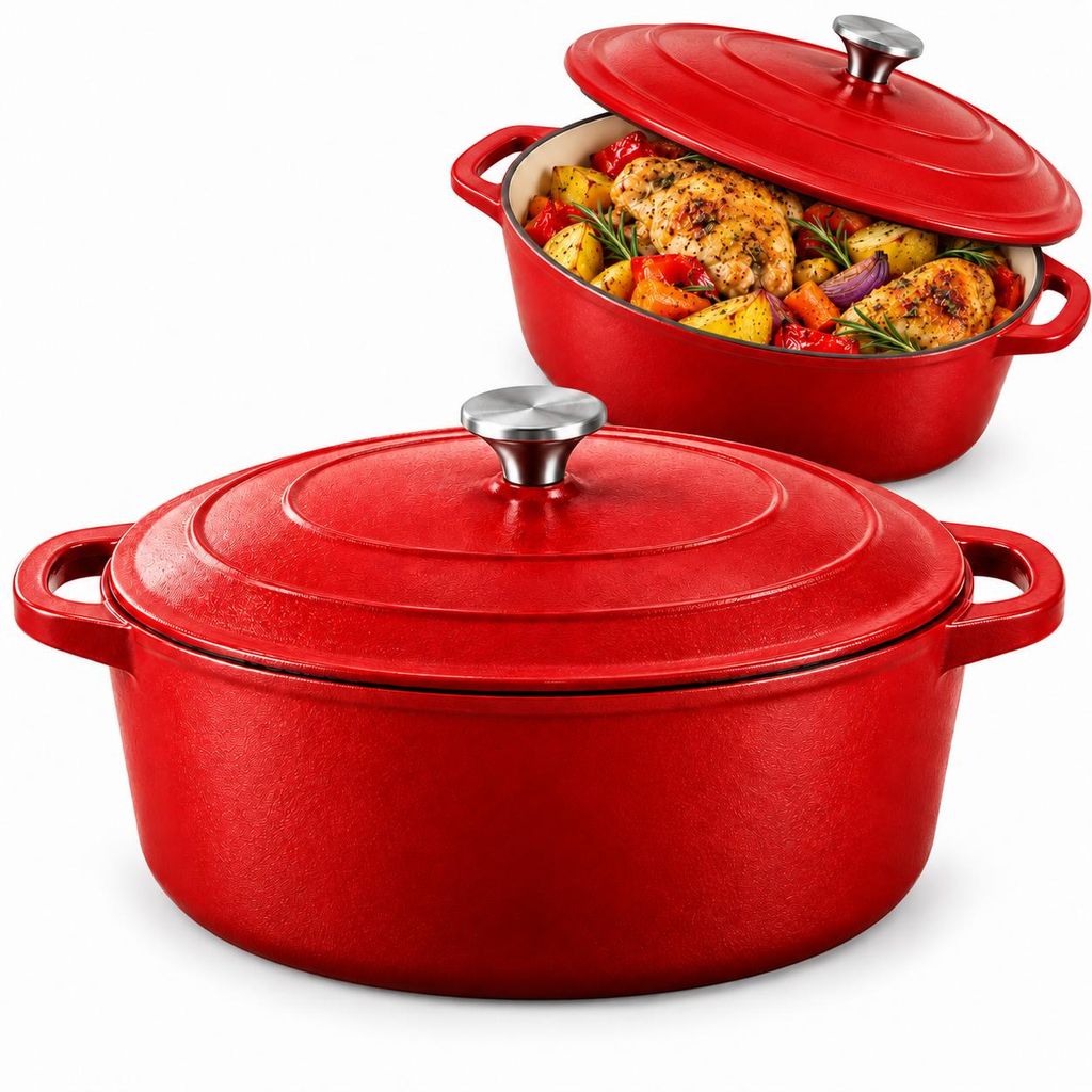 Gusseisen Bräter Oval 28,5 cm 4L mit Deckel, emailliert, Produktbild 