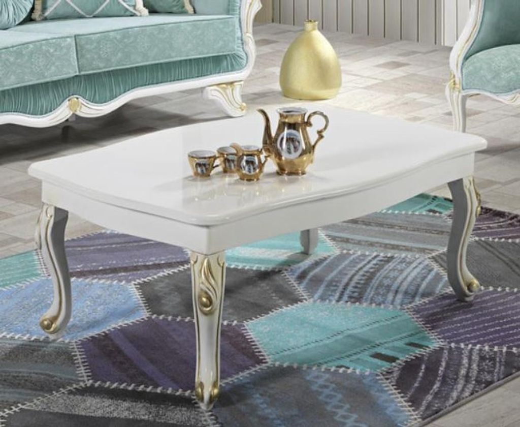 Casa Padrino Barock Couchtisch Weiß / Gold 105 x 74 x H. 46 cm - Rechteckiger Wohnzimmertisch im Barockstil - Barock Möbel