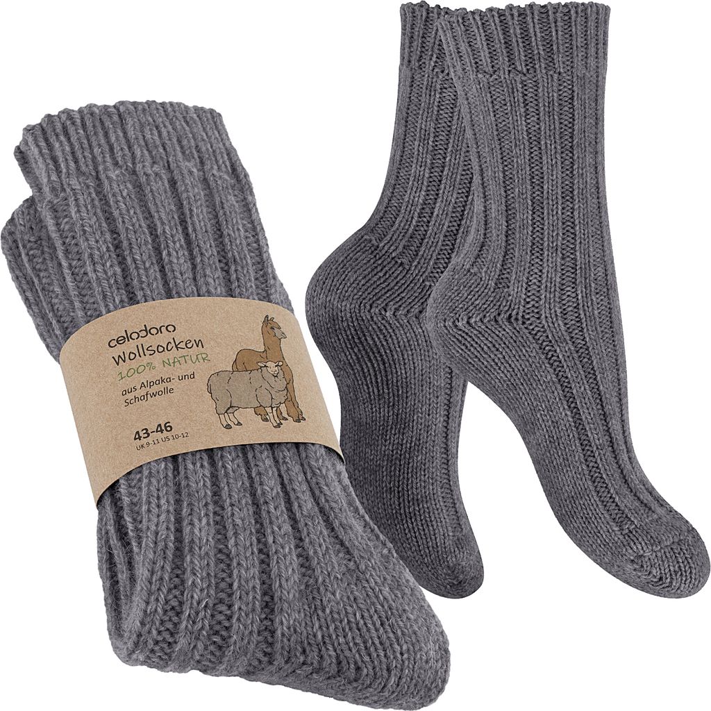 Celodoro Damen & Herren Natur Wollsocken mit Alpaka Wintersocken (1 Paar) - Grau 39-42