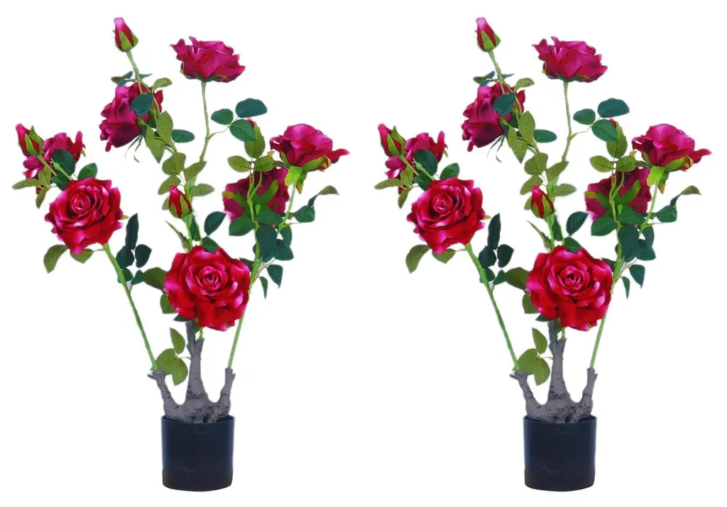 Rose Artificielle Rouge en Pot Lot de 2 - Fleurs sans Arrosage Réalistes