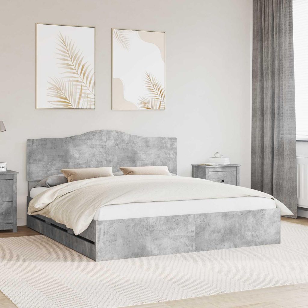 "Schlussverkauf" Doppelbett - Bettgestell 2 PLACES - mit Kopfteil - Beton Grau 200x200 cm Ingenieurs Holz C5176