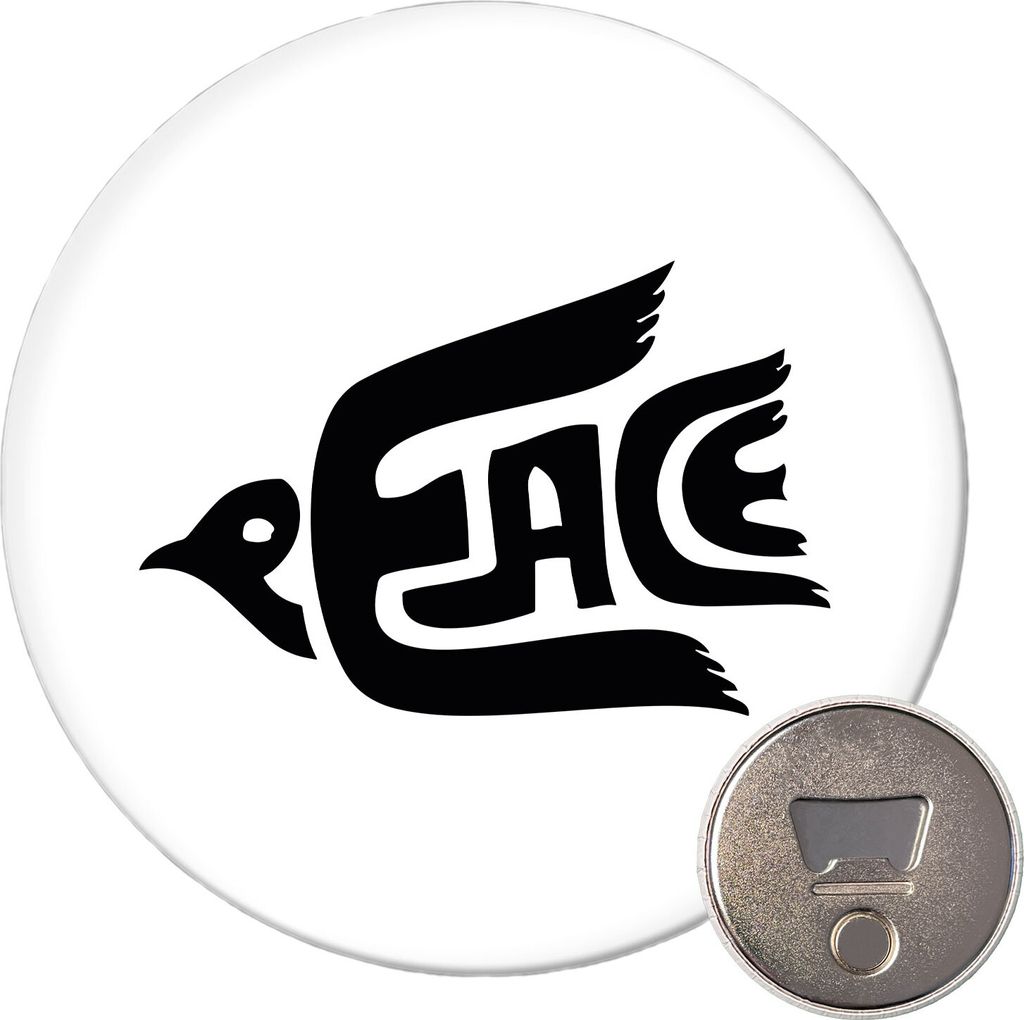 Huuraa Magnet Peace Friedenstaube 59mm Kühlschrankmagnet rund Flaschenöffner Geschenkidee