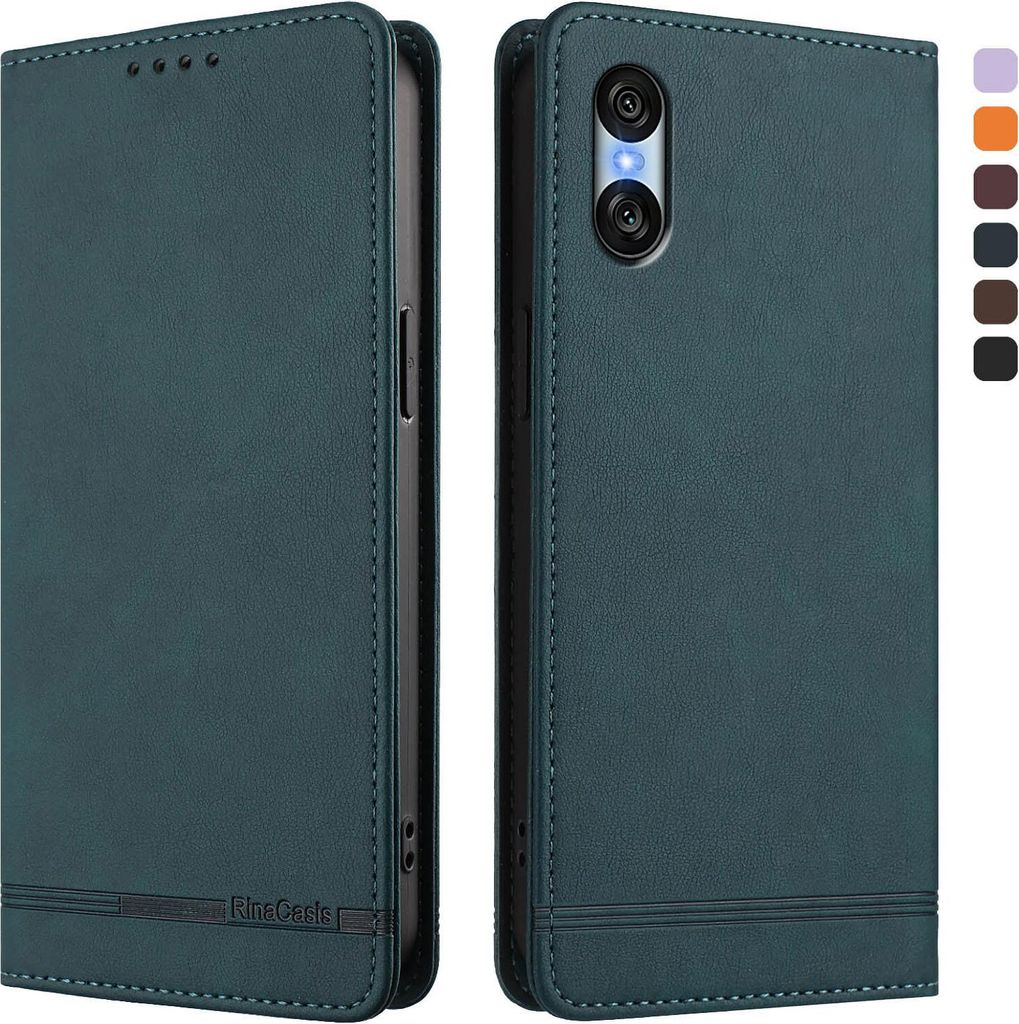 Hülle für Sony Xperia 10 VI, Retro Kunstleder Ständer Klapphülle mit Kartenfächer und Magnetische Grün