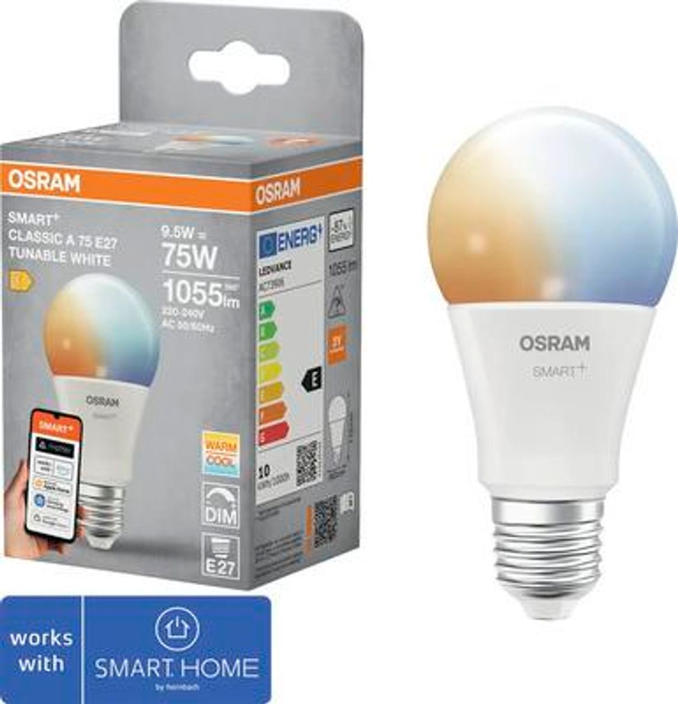 Osram Smart+ LED Lampe dimmbar A60 E27/9,5W(75W) weiß 1055 Produktbild 