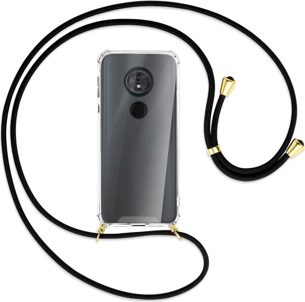 Handykette Backcover-Schutzhülle mit Band (Metall goldfarben) für Motorola Moto E5 / G6 Play - schwarz