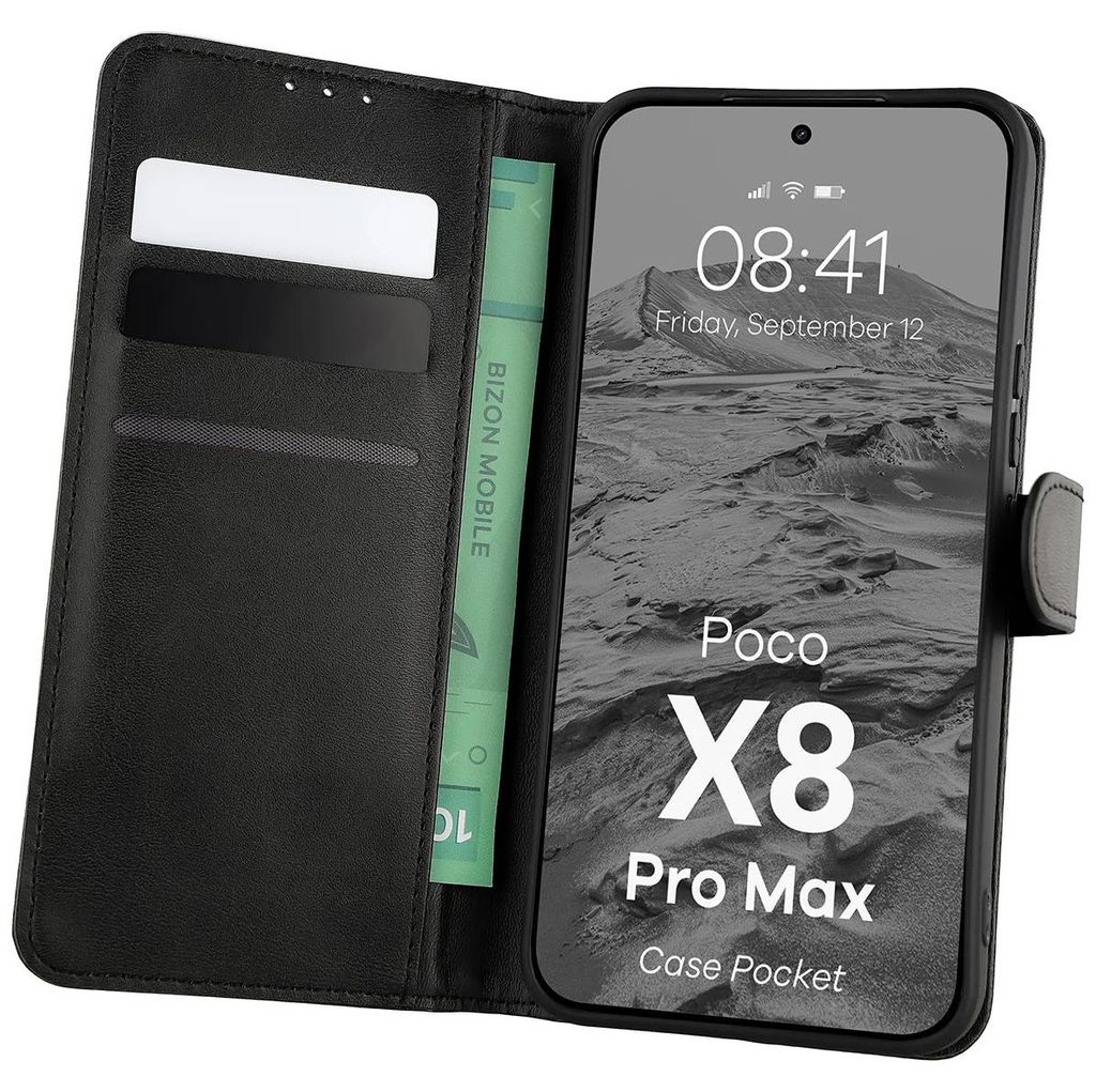 Handyhülle mit Klappe für Xiaomi POCO X8 Pro Max, Bizon Case Pocket, Schwarz