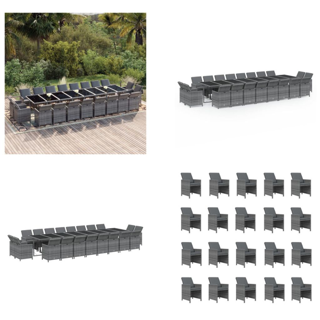 vidaXL 21 tlg. Garten Essgruppe mit Kissen Poly Rattan Grau - Garten Essgruppe - Outdoor Essgruppe - Garten-Essgarnitur - Garten-Essgarnituren