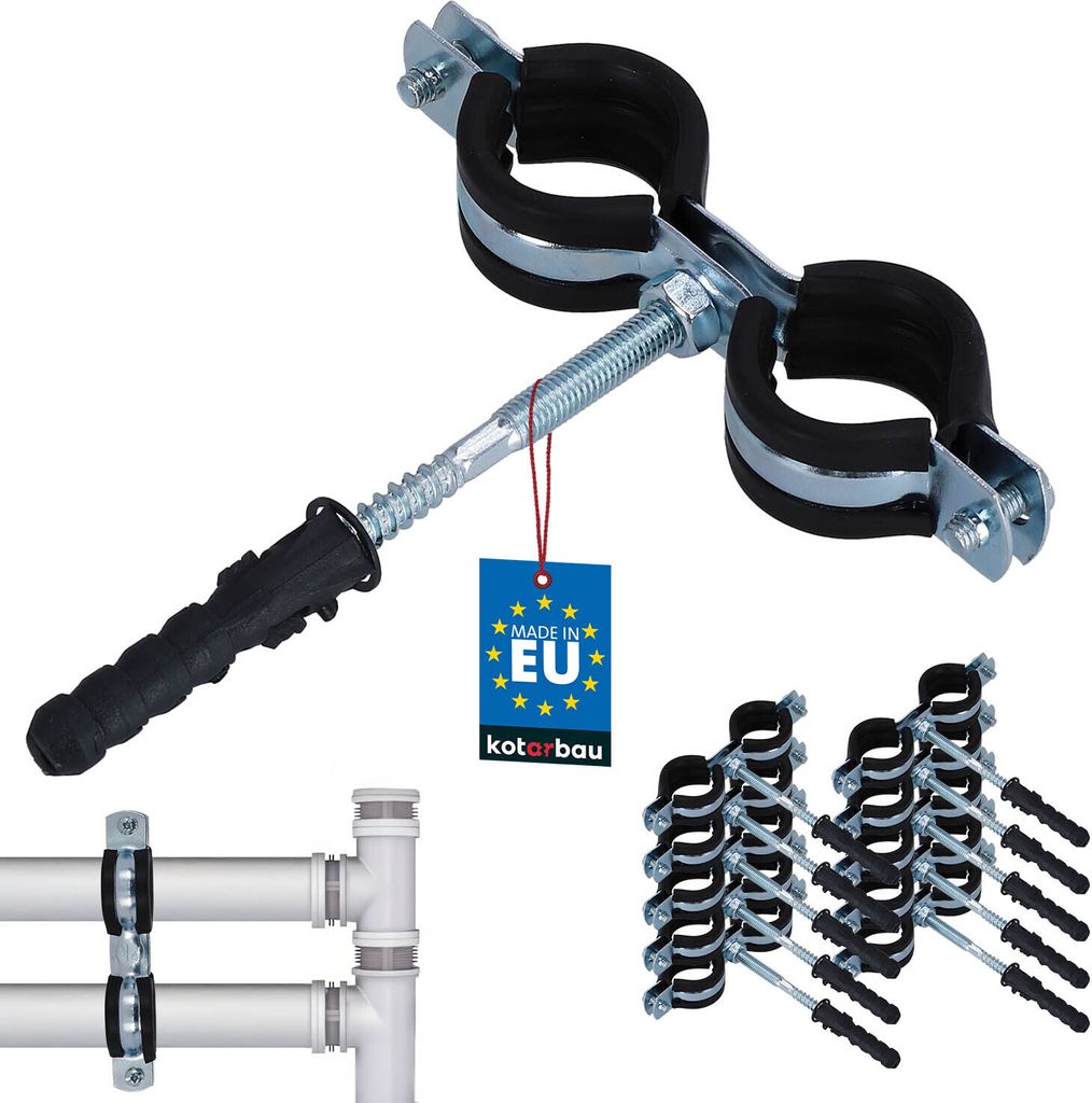 KOTARBAU 10er Set Rohrschellen 3/4" Doppelt Rohrbefestigung Rohrleitungsbefestigung Gelenkrohrschellen Dichtung mit Dübeln