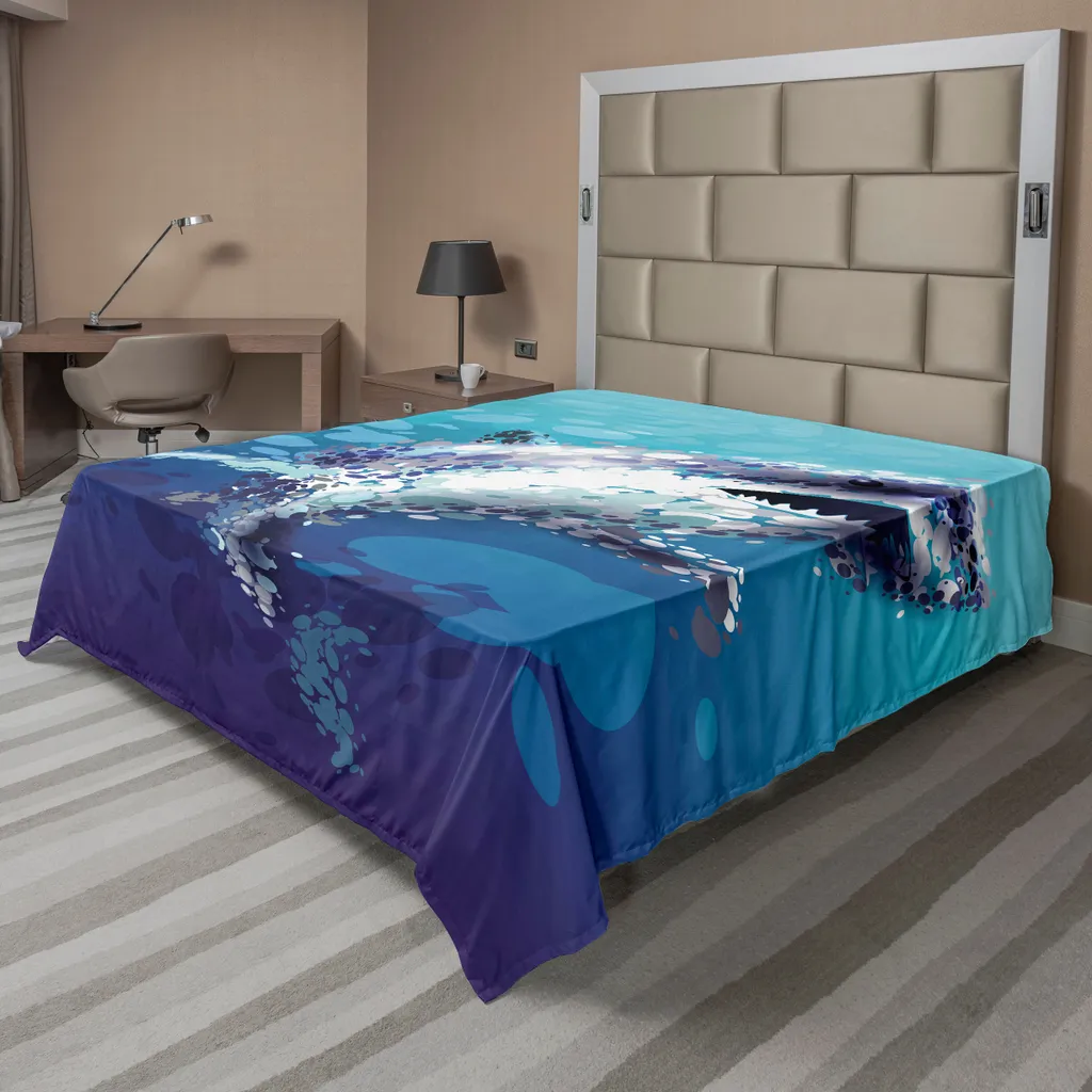 ABAKUHAUS Lenzuolo Hai, immagine psichedelica digitale di uno squalo con grafica astratta di goccioline che richiamano gli animali dell'Atlantico, lenzuolo morbido e confortevole per un letto decorativo 1 pezzo 260 cm x 228 cm, blu grigio