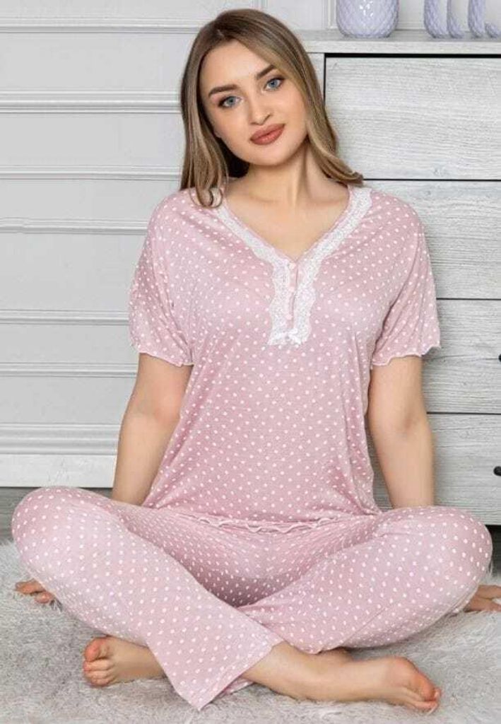 Damen Pyjama Schlafanzug Rosa XL Kurz Viskose S-53