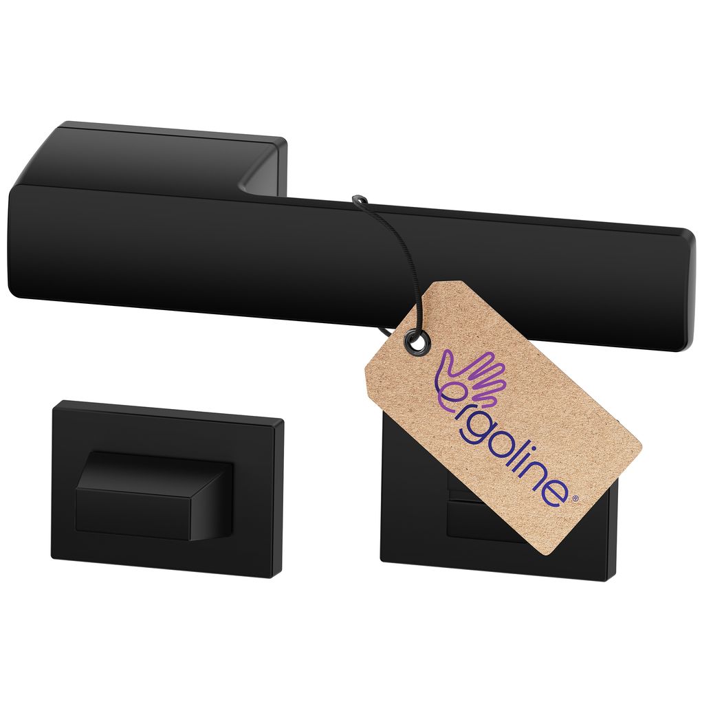 ERGO line MAGNUM Massives Design, Schwarz Türbeschlag, Türgriff für Badtüren WC, Rosettenlose Türgriffgarnituren, Schwarz Türklinke, Türdrü...