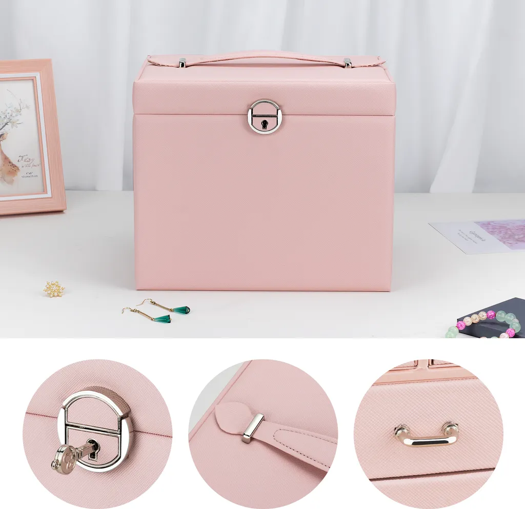 Boîte à Bijoux Verrouillable 5 Niveaux : Volume XL et Doublure Douce Rose - 3
