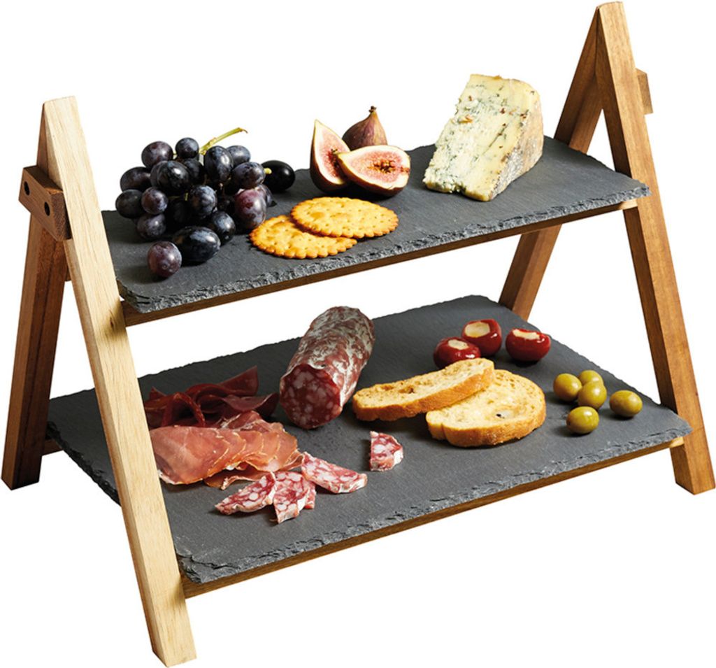 Artesà etagere 2-lagig 40 x 25 x 30 cm Schiefer/Holz schwarz/natur