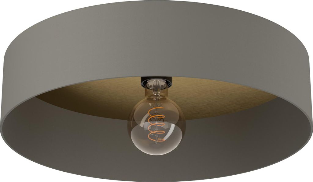 EGLO Deckenlampe Duaia, runde Deckenleuchte aus Metall in Umbragrau mit Wendedekor, bündige Textil Wohnzimmerlampe, Lampe Decke Wohnzimmer, E27