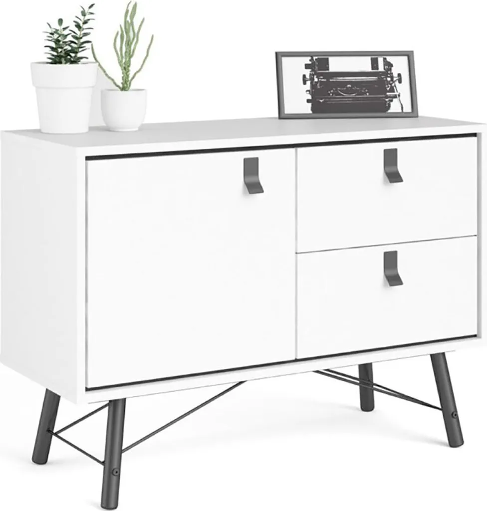 Buffet blanc mat Rye : Solution de rangement compacte 1 porte 2 tiroirs - 7