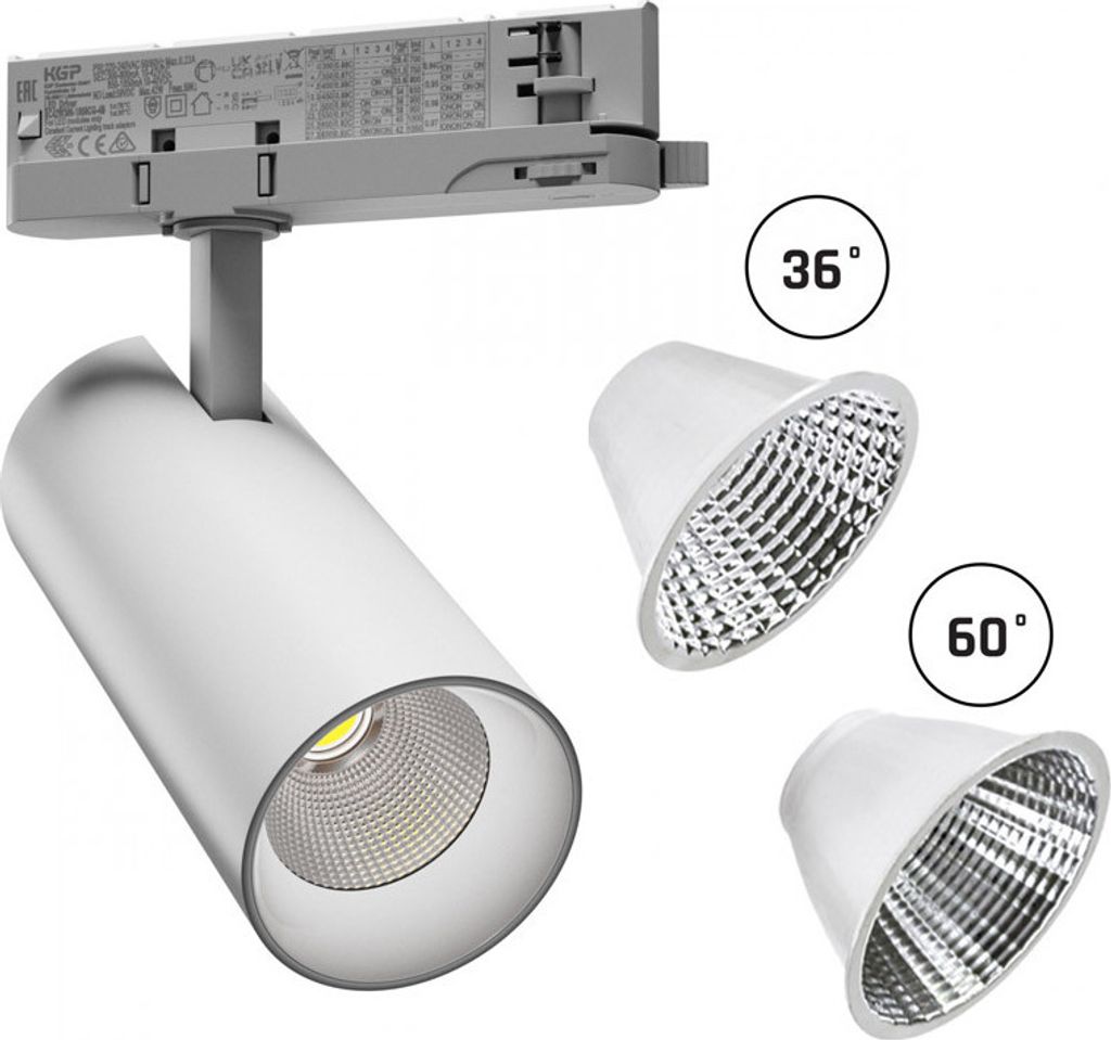 Spectrum LED 3-Phasen Stromschienenstrahler Andromeda Weiß 15-27W 1500-2500lm Warmweiß 3000K 36°/60°