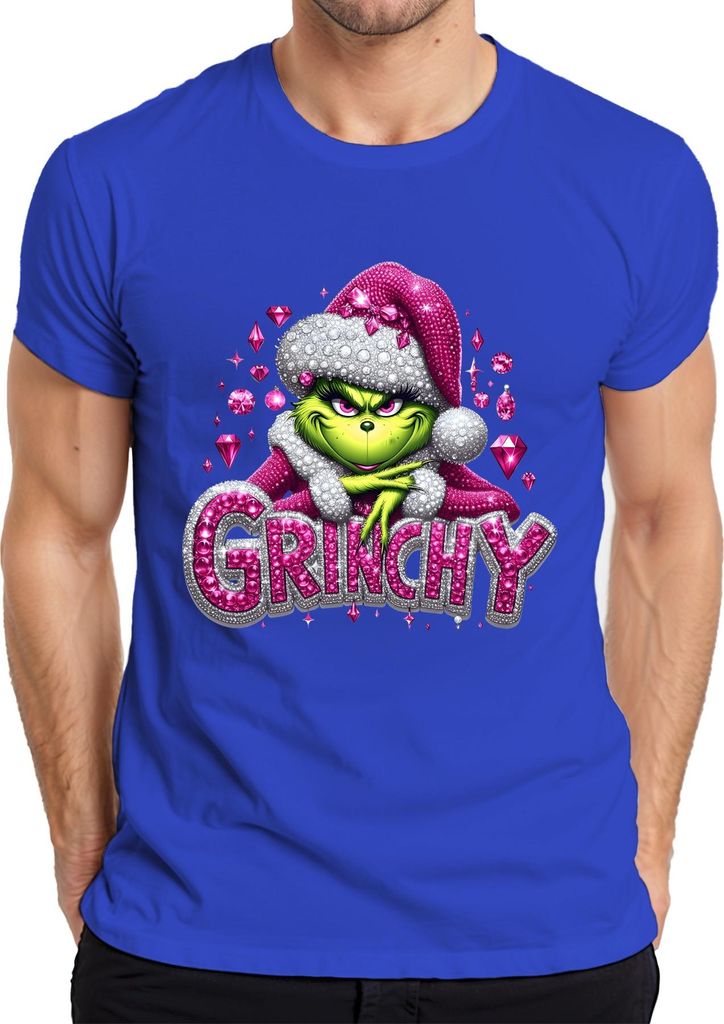 Grinchy Weihnachten Geschenk Pink Glitzer Bling frech glam Herren T-Shirt, Blau, M