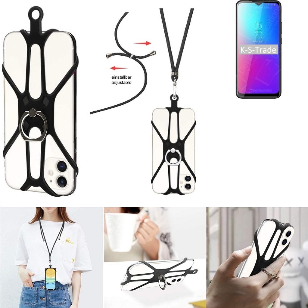 K-S-Trade 3in1 Handykette Handyband Handykordel Halsband Smartphone-Ring Handy-Ring kompatibel mit Blackview BV5100 Pro Fingerhalterung Handyring