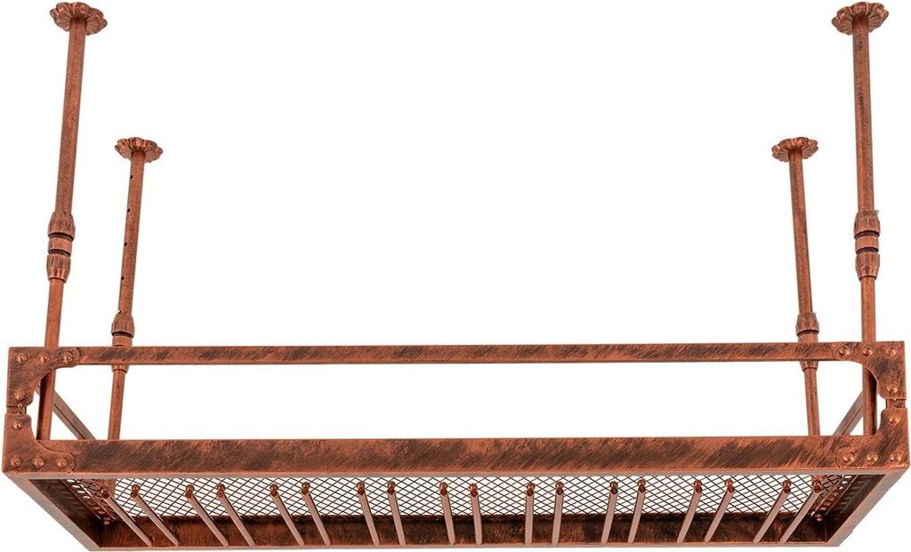 Industrielles Vintage Weinregal - Deckenhängendes Regal mit Glashalter - 100 cm - Flaschen- & Weinglashalter - Bar/Küche - Braun