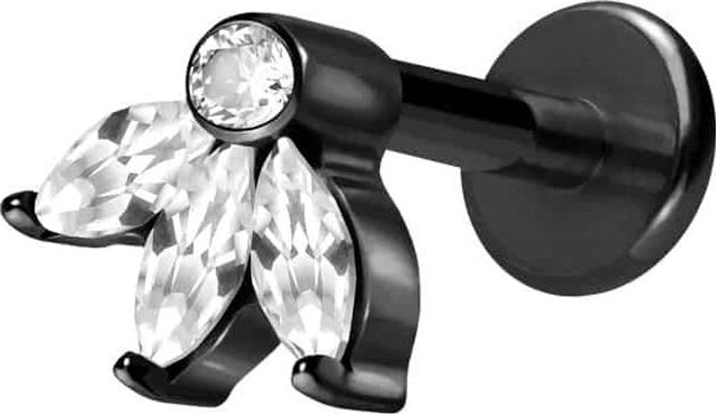 Ohrpiercing, Nasenpiercing Titan Labret mit Innengewinde LOTUSBLÜTE Schwarz Stablänge: 6mm | Stabstärke: 1,6mm