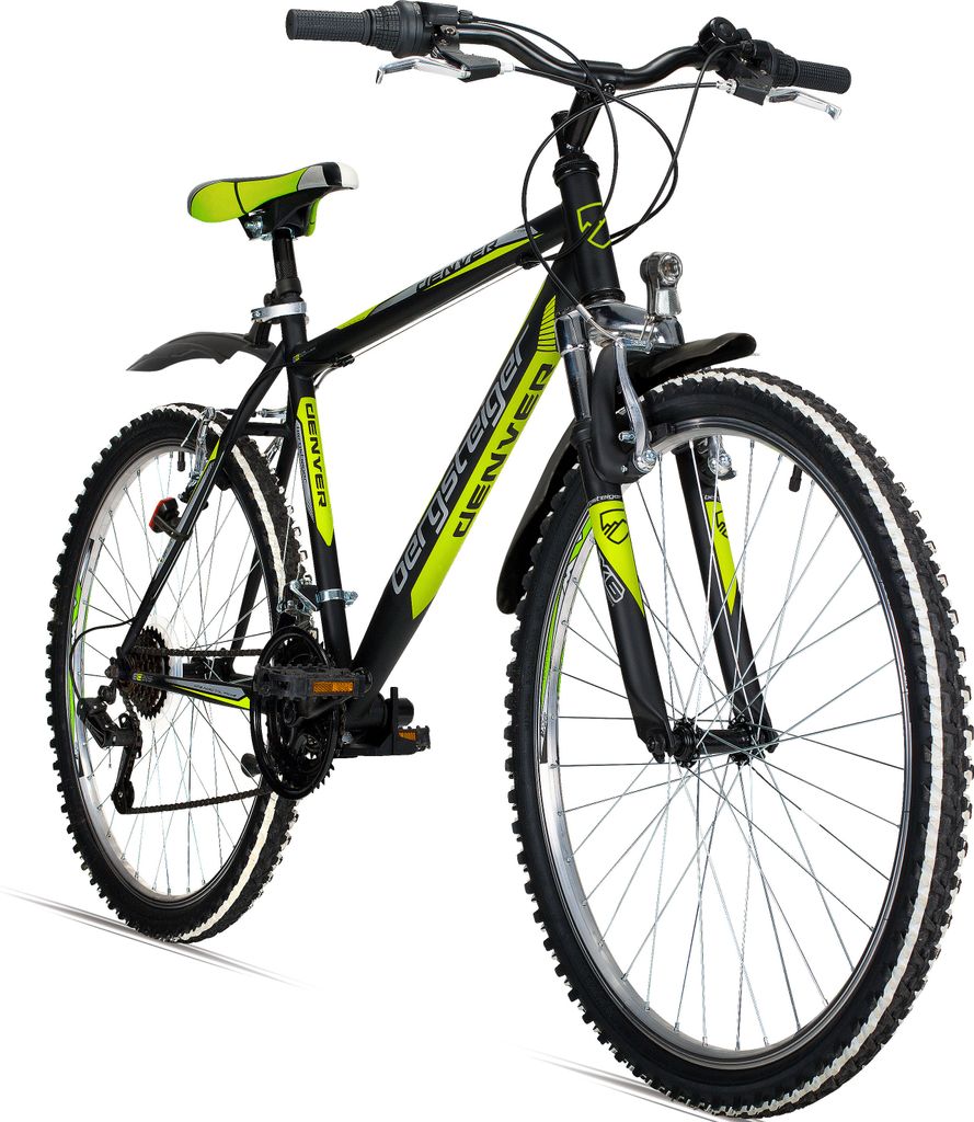 Bergsteiger Denver 26 Zoll Mountainbike, geeignet ab 155 cm, 18 Gang-Schaltung, Licht, Schutzblech, Gabel-Federung