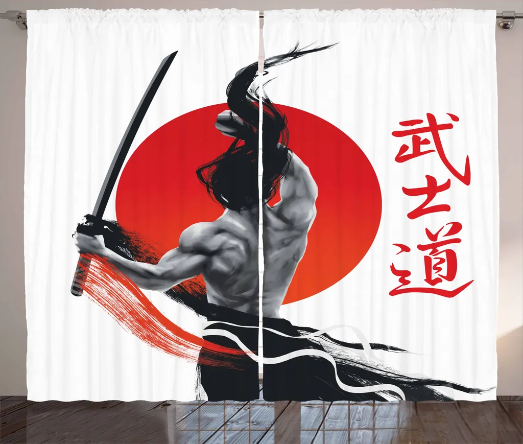 ABAKUHAUS Rideau Samouraï Japonais à Fronces 280x225cm Rouge et Noir