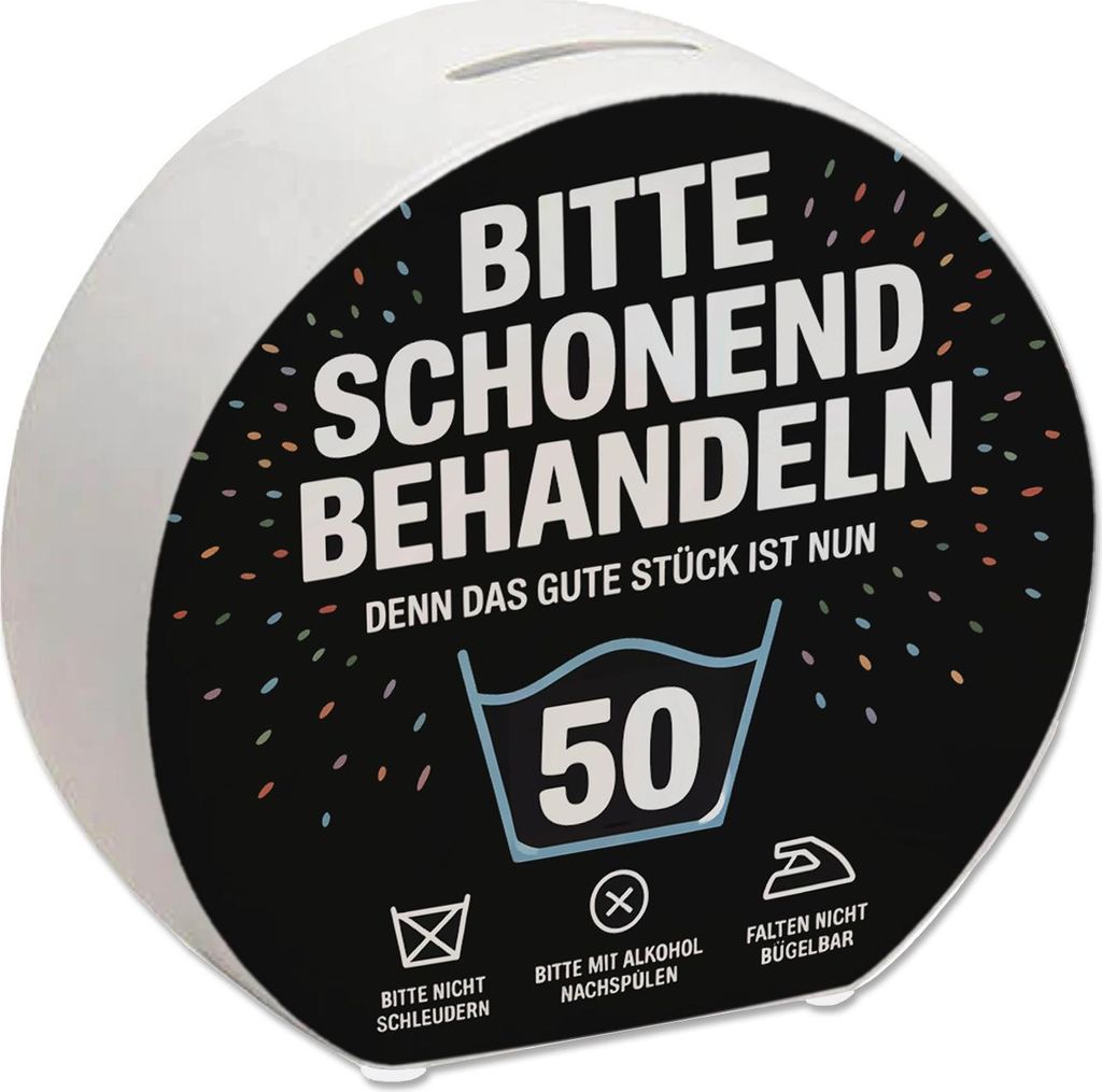 Wäschepflegeetikett Spardose bitte schonend behandeln wird 50
