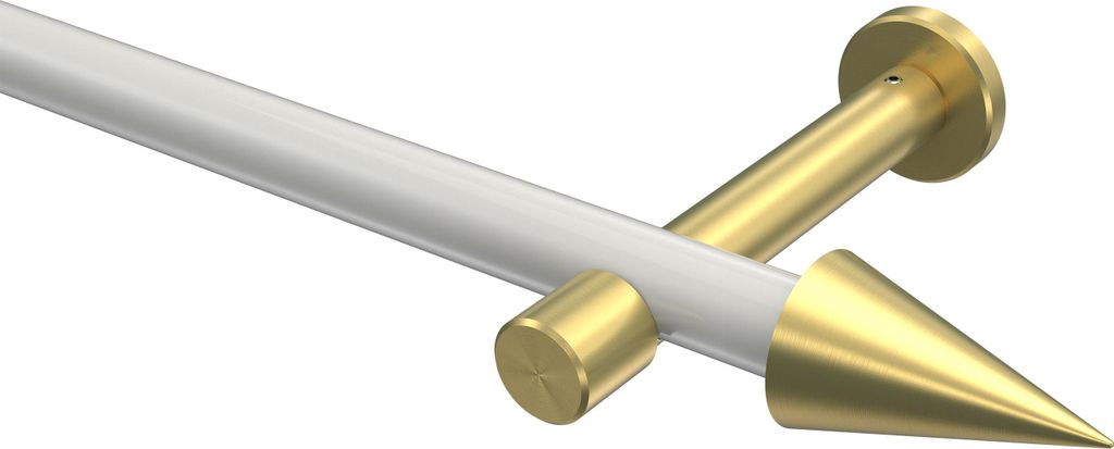 Interdeco Gardinenstange / Vorhangstange Weiß / Messing-Optik, Typ Prestige Savio (Kegel) ohne Ringe, 20 mm Ø 1-läufig, 200 cm