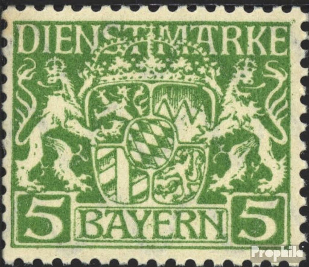 Briefmarken Bayern 1916 Mi D17w , Friedenspapier und Friedensgummi postfrisch Staatswappen