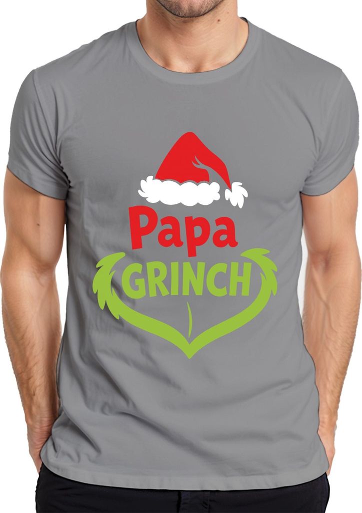 Papa Grinch Weihnachten Lustig Weihnachtsgeschenk Vater Geschenk Herren T-Shirt, Grau, 3XL