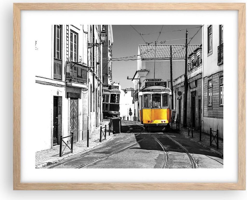 Gerahmtes Poster - Rahmen in heller Eiche - Straßenbahn Produktbild 