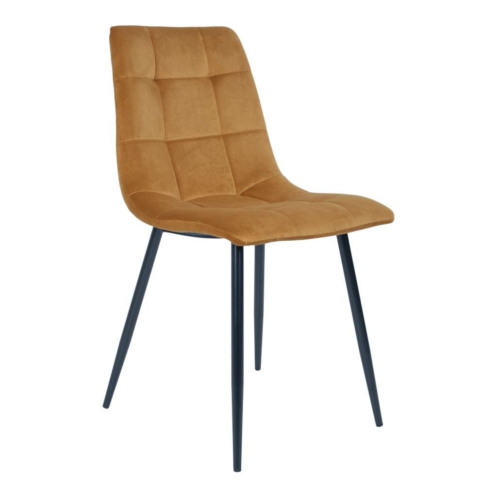 Polsterstuhl >Middelfart< (2er-Set) in Senfgelb, Velour - 44x86x55cm (BxHxT)