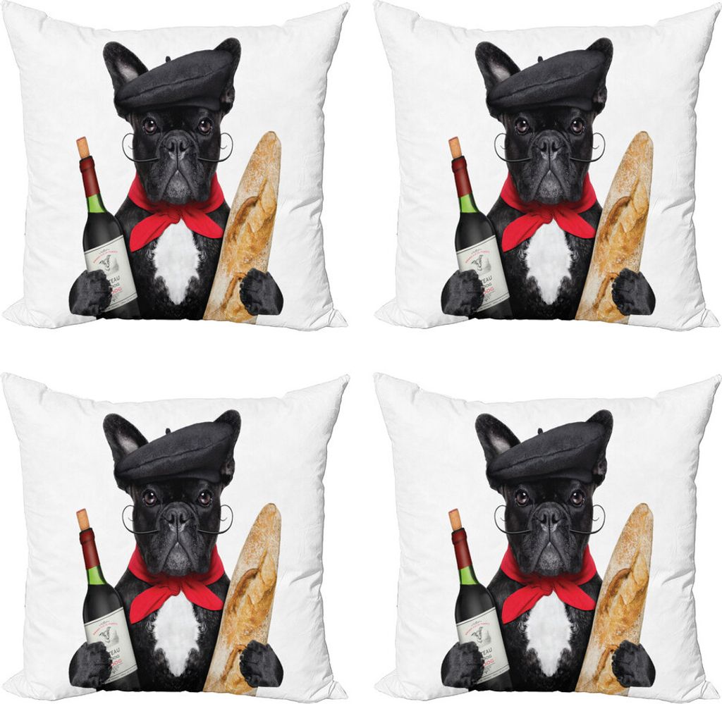 ABAKUHAUS Bulldogge Kissenbezug Set (4 Stück), Französisch Hund Rotwein, Moderner Doppelseitiger Digitaldruck, 45 cm x 45 cm, Mehrfarbig