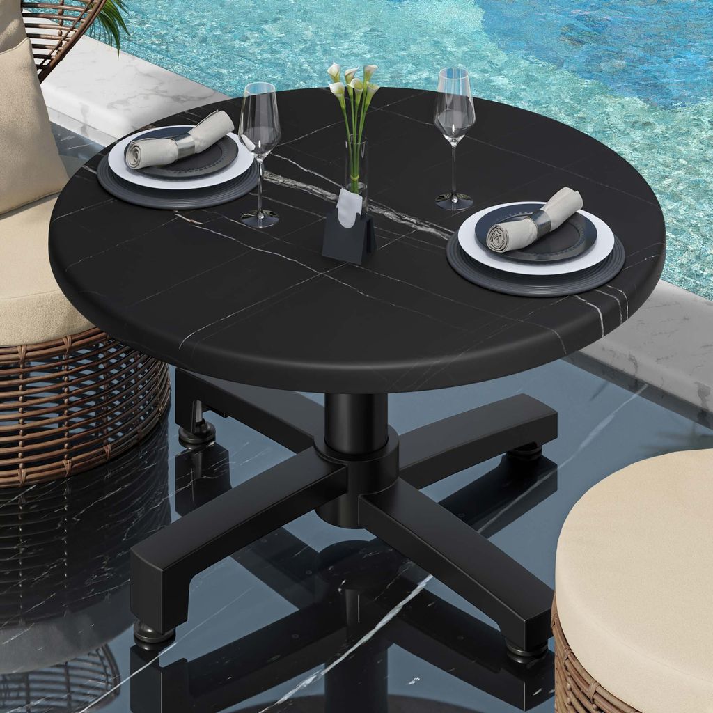 WBO | Jamaika Loungetisch | Ø:H 70 x 40 cm | Schwarz Marmor / Schwarz | Bistro Loungetisch Gastro Tisch