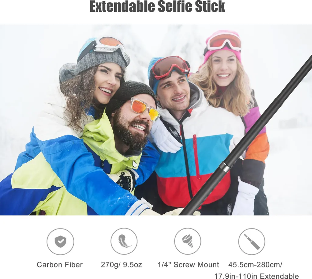 Perche invisible Insta360 X3 anti-vibration, carbone 3m longueur ajustable