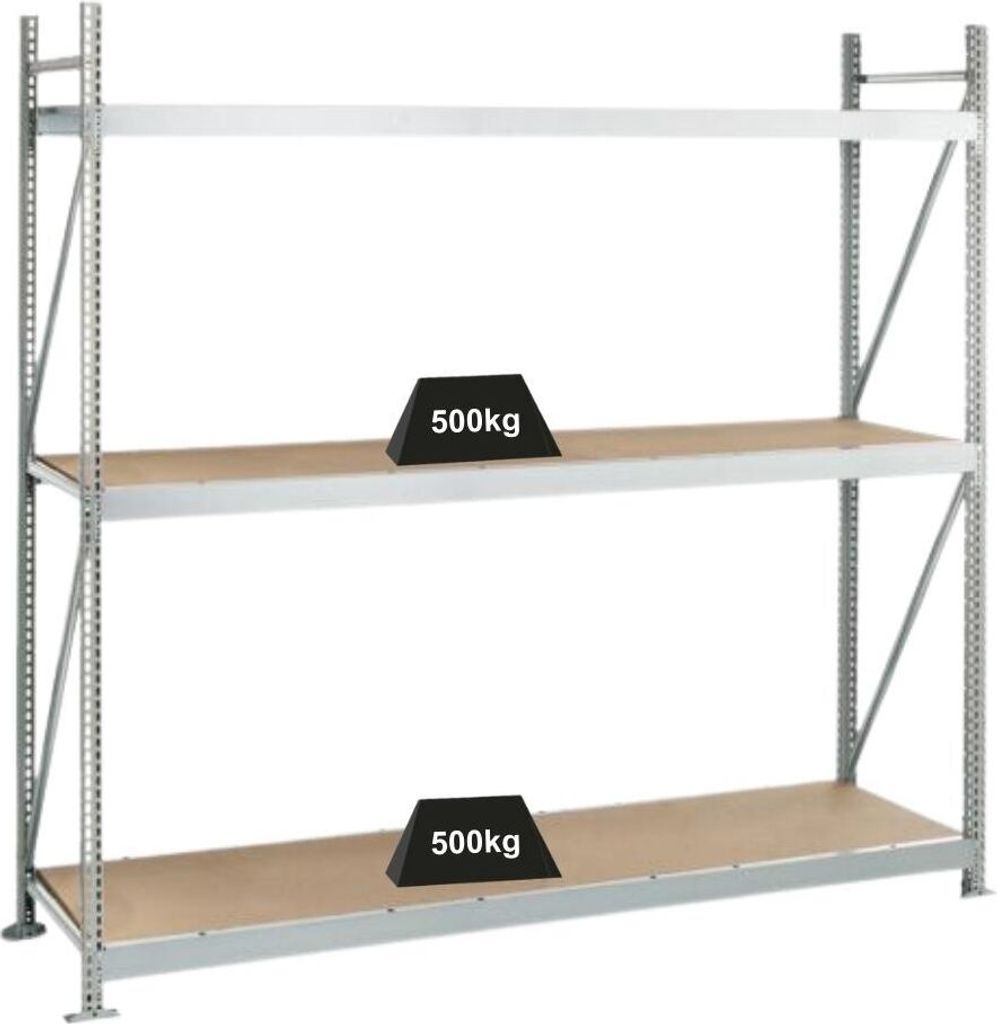 Schulte Weitspannregal mit Spanplatten WS 3000 | Grundregal | HxBxT 200x150x50cm | 3 Ebenen | Fachlast 500kg | Verzinkt