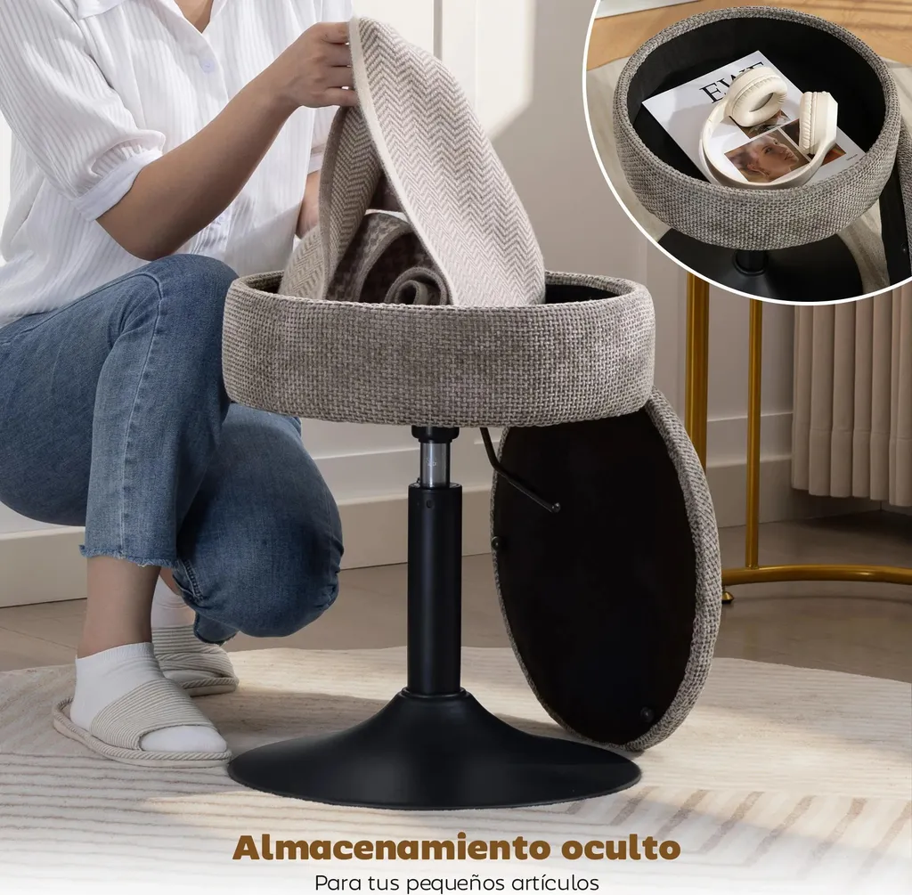 Siège de cuisine pivotant ivoire en chenille avec pied acier ajustable